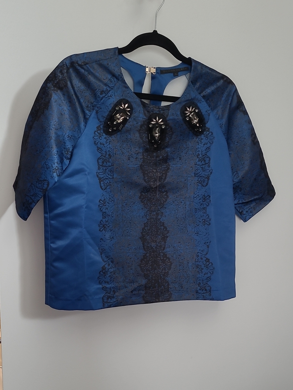 Silvian Heach Womens Blue Embellished Short-Sleeve Top, Small